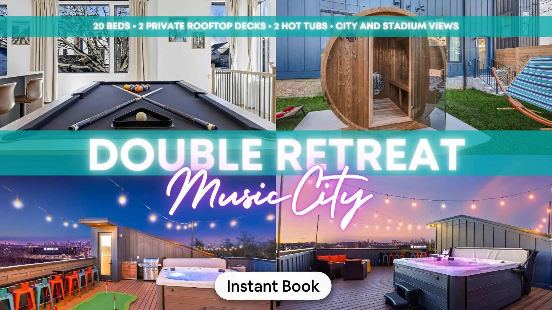 Rooftop Hot Tub Game Room Barrel Sauna Nashville